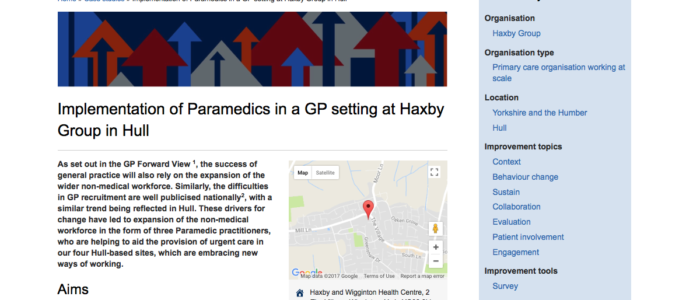 A case study on the implementation of paramedics in a GP setting at Haxby Group in Hull